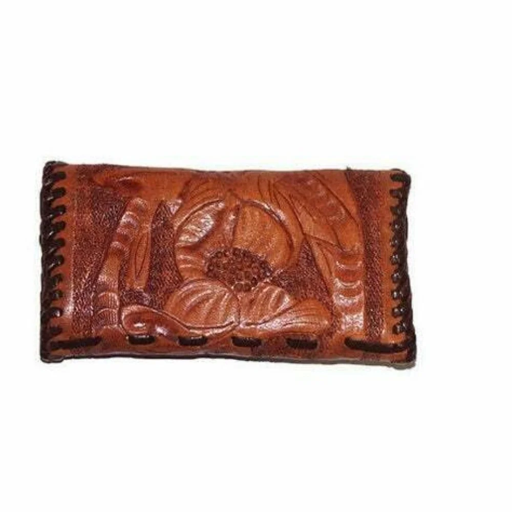 Vintage Tooled Leather Change‎ Holder Wallet Coins